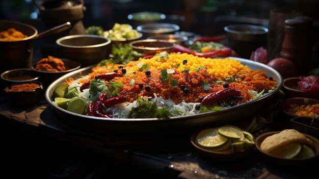 Foto la cocina tradicional india utiliza especias, leche, productos lácteos, pero también carne y verduras.