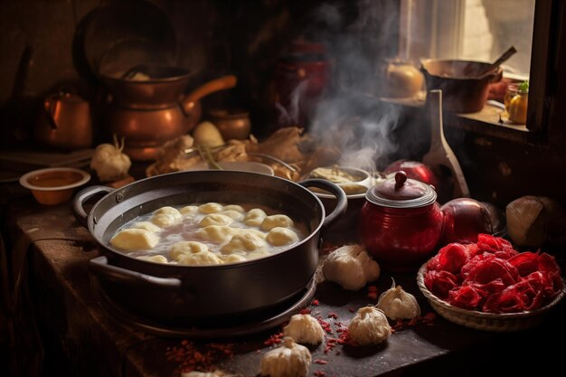 Foto cocina tradicional ucraniana con albóndigas ia generativa
