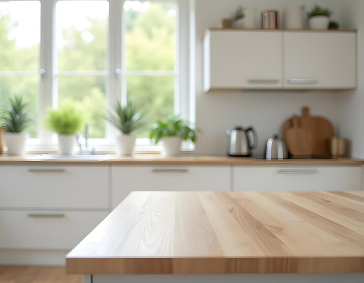 una cocina con una ventana que tiene la palabra envasada en ella