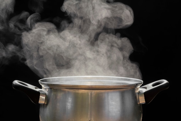 Foto cocinar al vapor sobre una olla