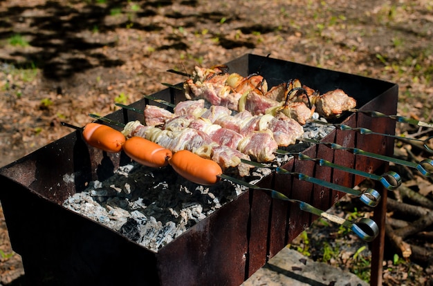 Cocinar barbacoa en la naturaleza.