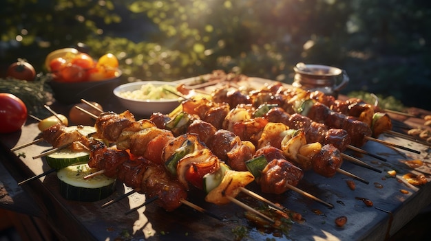 cocinar barbacoa en el parque en la parrilla de la barbacoa