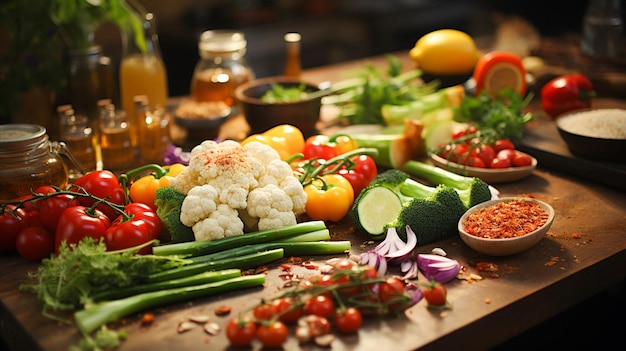 cocinar comida saludable en la cocina doméstica con ingredientes