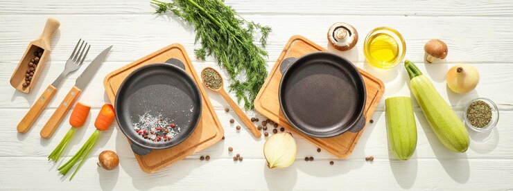 Cocinar concepto de comida casera concepto de cocina con sartén