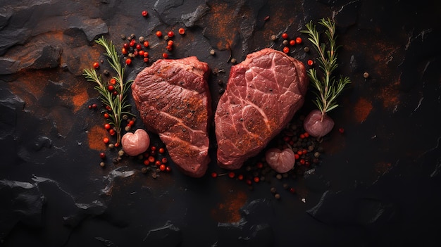 Cocinar filetes en forma de corazón contra un telón de fondo de piedras espacio sabroso IA generativa