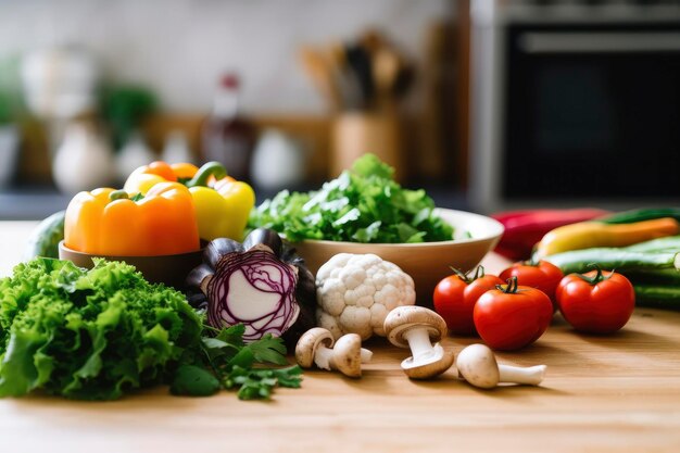 Foto para cocinar verduras frescas ensalada verde pimientos, champiñones y berenjenas