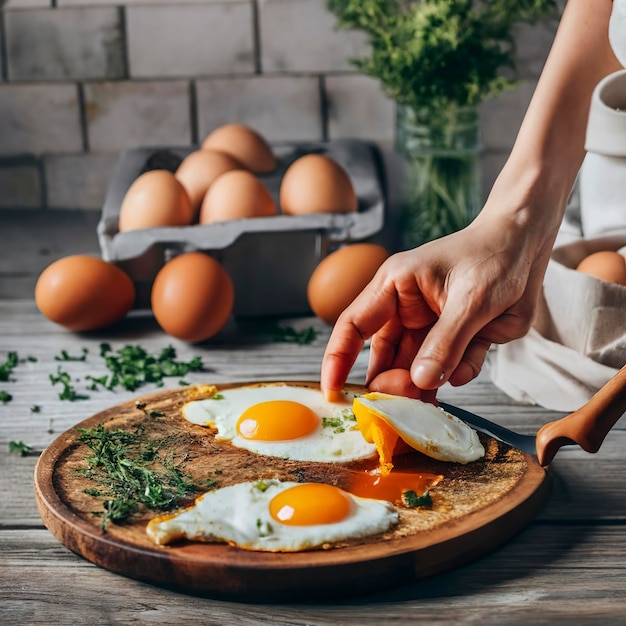 Cocine con huevos en una cocina rústica.