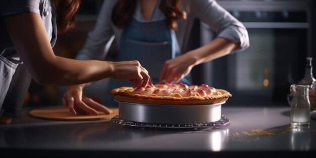 Foto cocinera que hace galletas y pasteles ia generativa