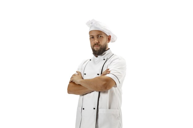 Cocinero cocinero panadero en uniforme aislado sobre fondo blanco gourmet