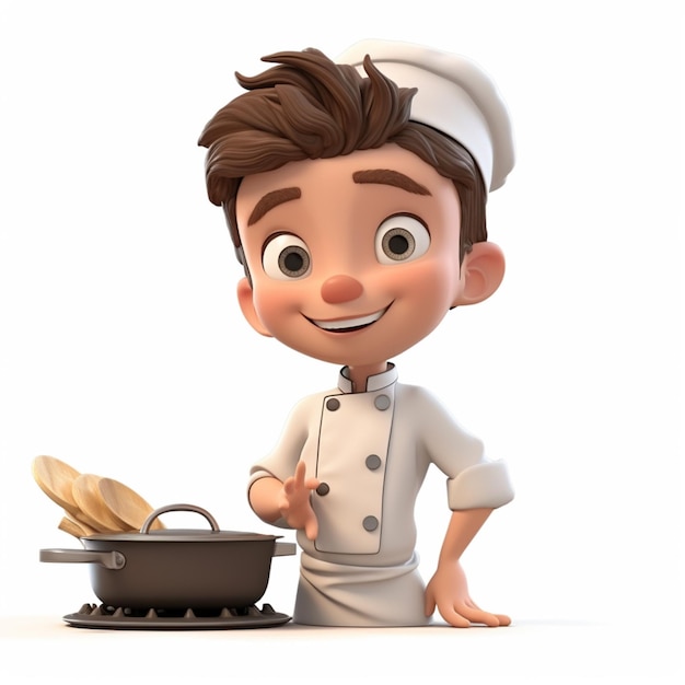 Foto cocinero de dibujos animados con una olla de pan y una sartén de pan generativo ai