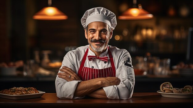 Un cocinero feliz con los brazos cruzados