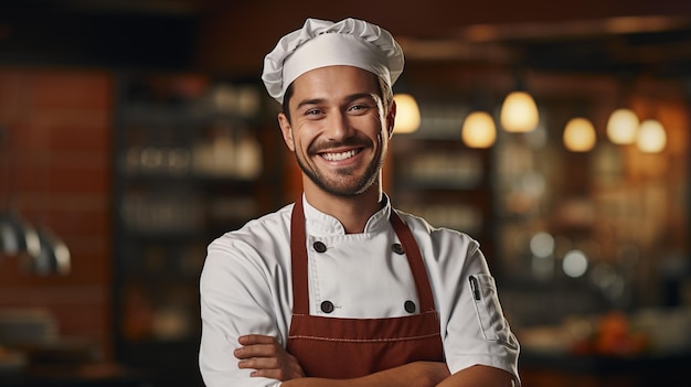 Un cocinero feliz con los brazos cruzados