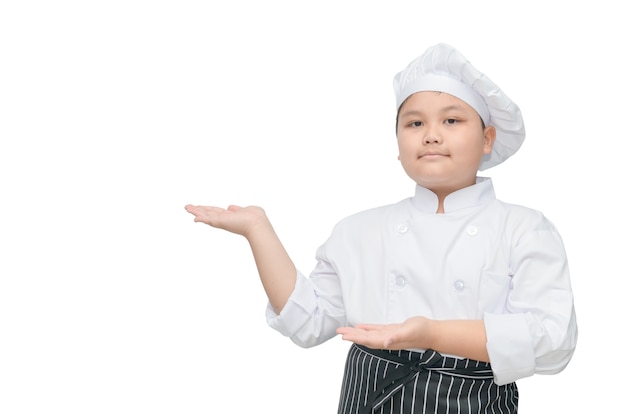 Cocinero gordo que muestra y que presenta.