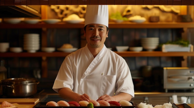 cocinero japonés medio tiro completo