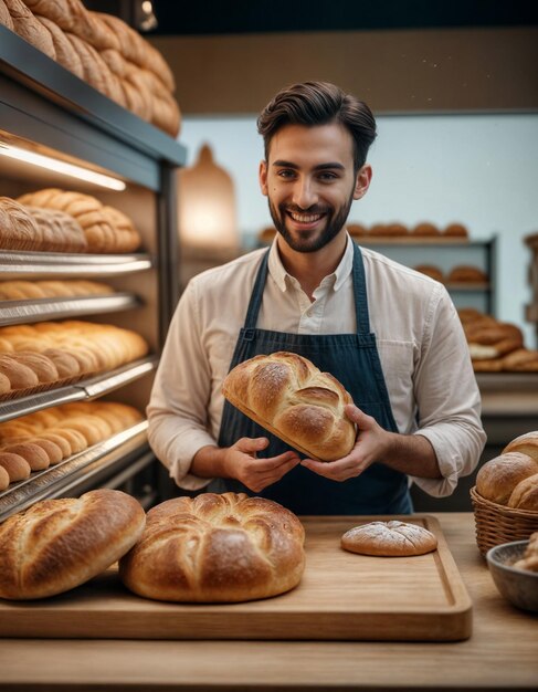 Foto los cocineros hacen pasteles y pan.