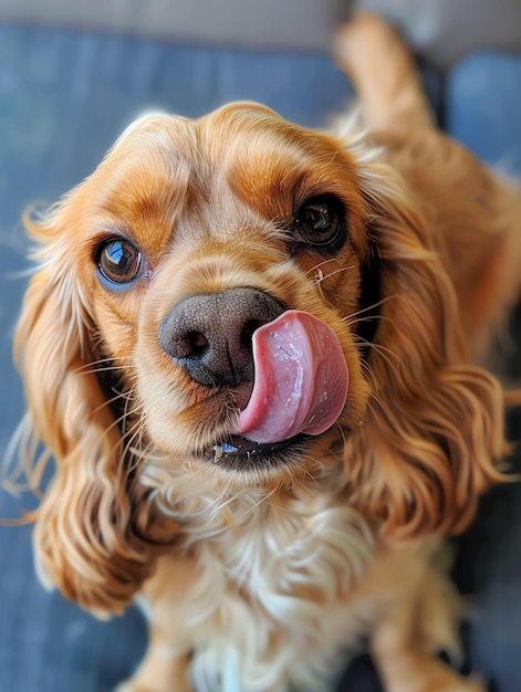 Foto cocker spaniel gracioso y lindo con lengua