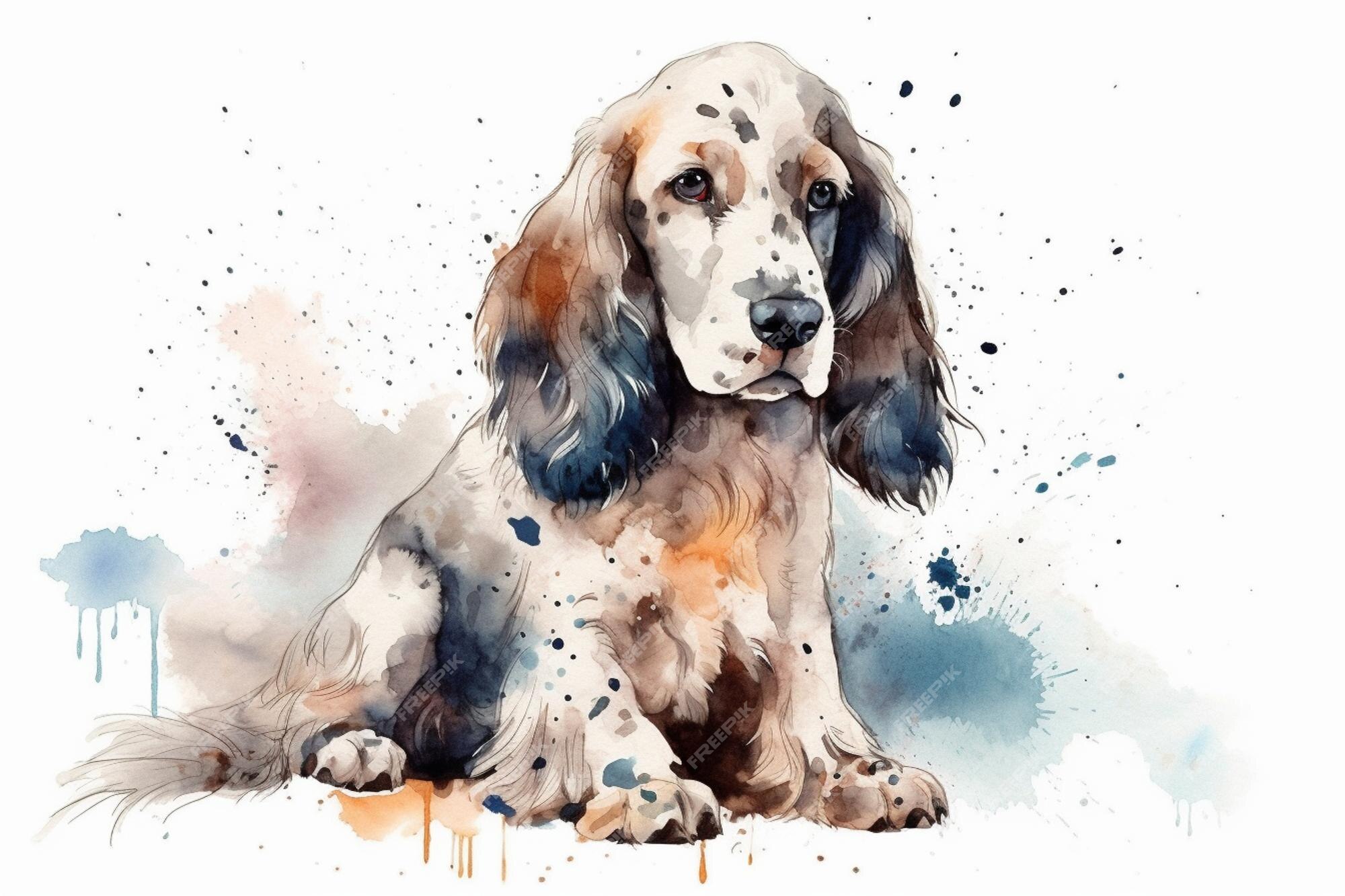 Pastor inglês velho. adorável cachorrinho. ilustração em aquarela com  manchas de cor. todas as raças de cães