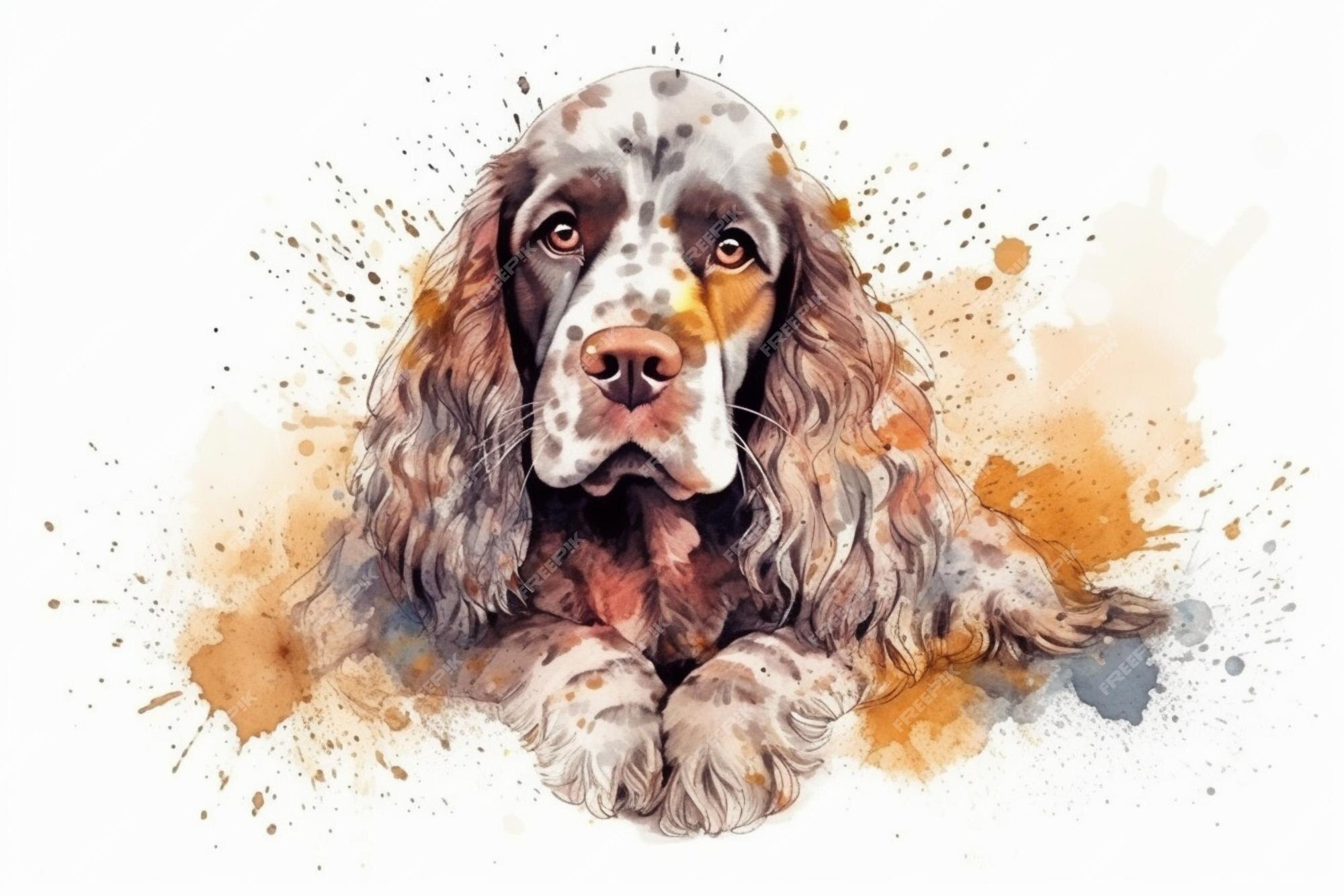 Antigo cão pastor inglês adorável ilustração em aquarela de cachorrinho com  manchas de cor todas as raças de cães