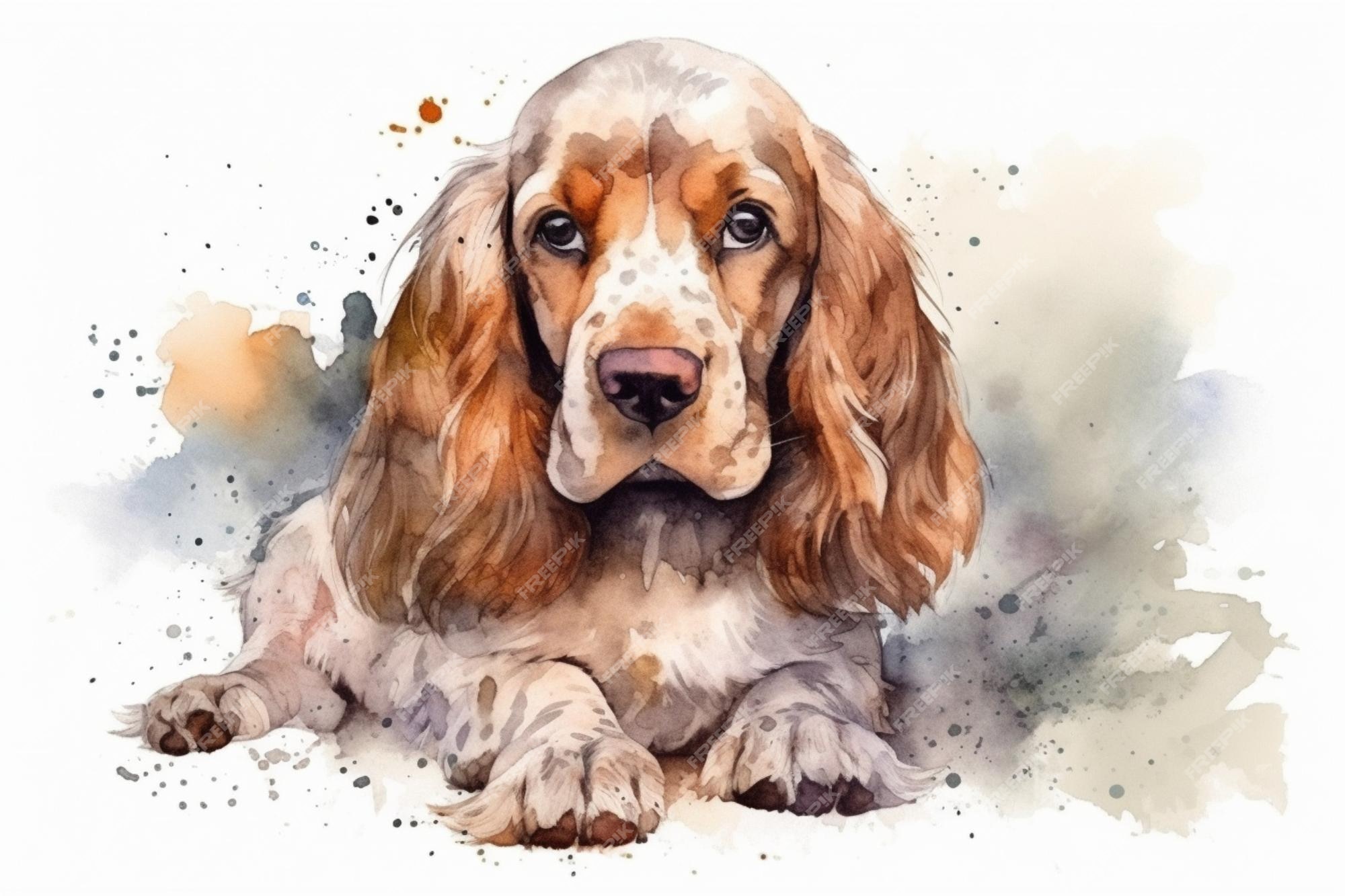 Antigo cão pastor inglês adorável ilustração em aquarela de cachorrinho com  manchas de cor todas as raças de cães