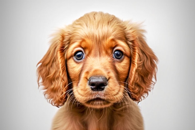 Cocker Spaniel-Welpe sitzt auf einem grauen, von der KI generierten Hintergrund