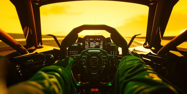 Foto cockpit de carro de corrida com tela verde