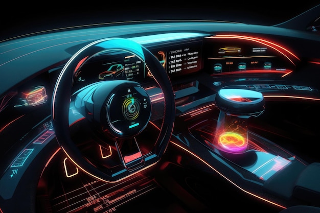 Cockpit de veículo autônomo futurista Painel digital de carro IA generativa