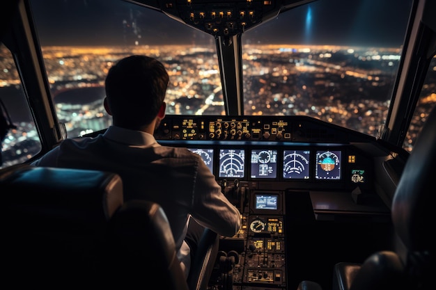 Cockpit do avião com visão interna da cabine de comando do avião IA generativa