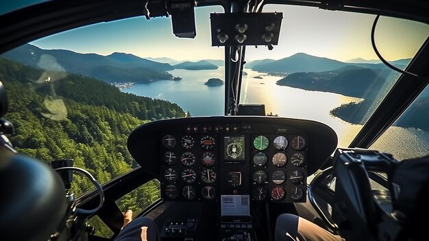 Cockpit Horizon Der Blick aus dem Pilotsitz eines Hubschraubers