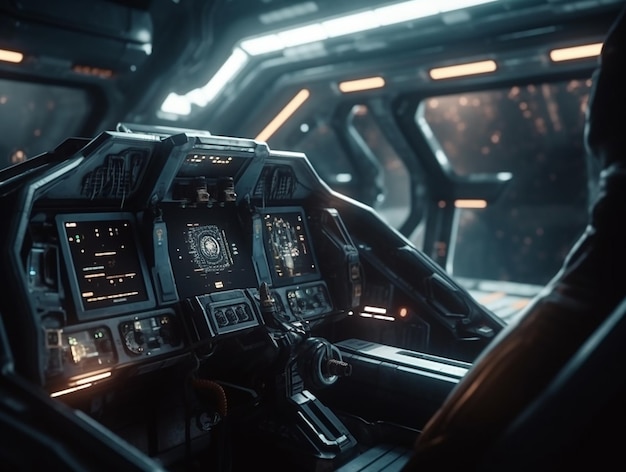 Cockpit realista e futurista com textura áspera