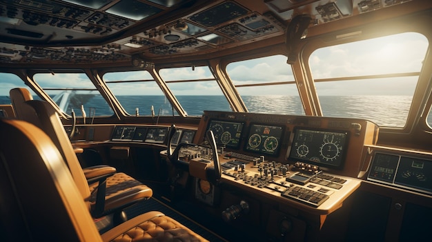 Cockpitfoto eines Kreuzfahrtschiffes Generative KI