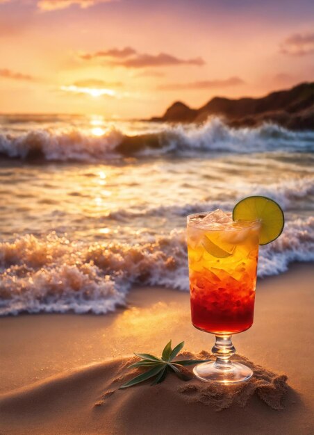 Cocktail am Strand bei Sonnenuntergang Farbiger Sommer-Hintergrund ai generativ