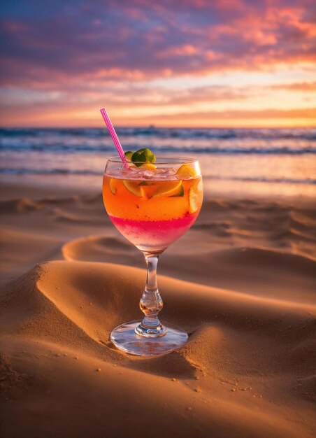 Cocktail am Strand bei Sonnenuntergang Farbiger Sommer-Hintergrund ai generativ