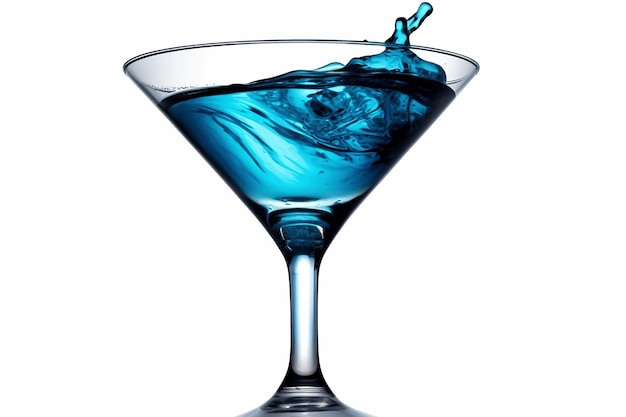 Cocktail azul em vidro isolado no fundo branco