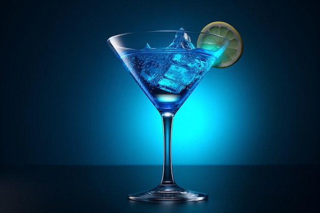 Cocktail azul em vidro isolado no fundo branco