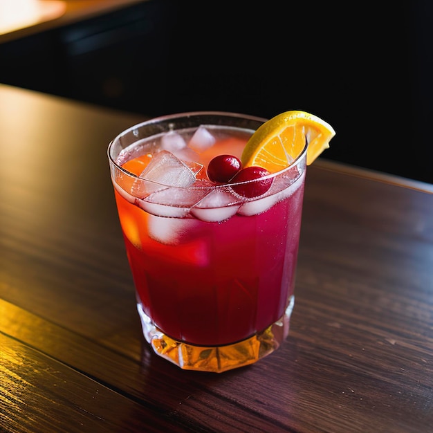 Cocktail de Cape Codder con jugo de arándano de vodka y lima en una mesa de madera