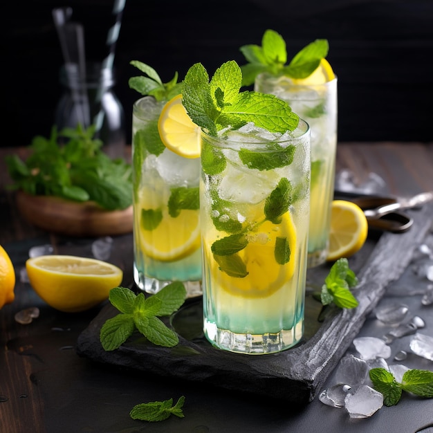 Cocktail de mojito de limonada com limão e hortelã Com gerar Ai