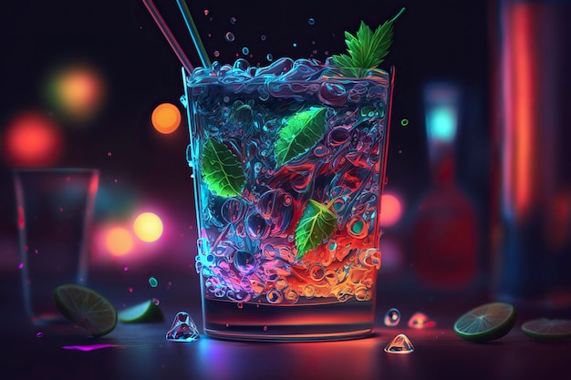 Cocktail in Neonfarben Generative AIx9