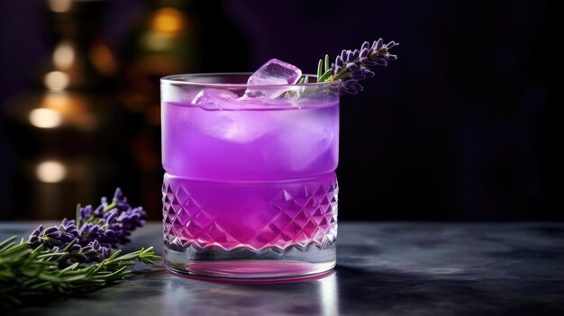 Foto cocktail púrpura en el mostrador del bar foto de alta calidad