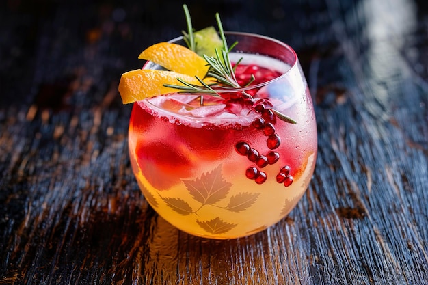 Cocktail refrescante de la temporada de otoño con jarabe de granada