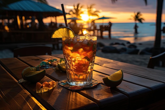 Cocktail de ron en un bar tropical en el mar generativo IA