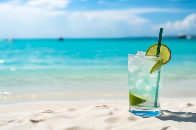 Cocktail tropical servido na praia