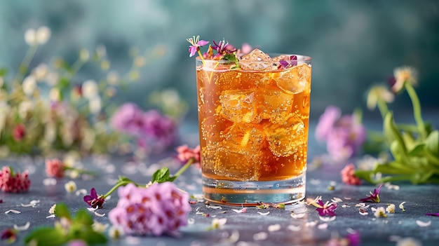 Cocktail de verano extravagante Seltzer duro infundido con flores comestibles