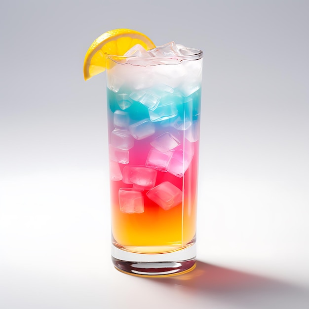 Cocktail de verano paraíso arco iris con hielo perfecto para el catálogo de bebidas