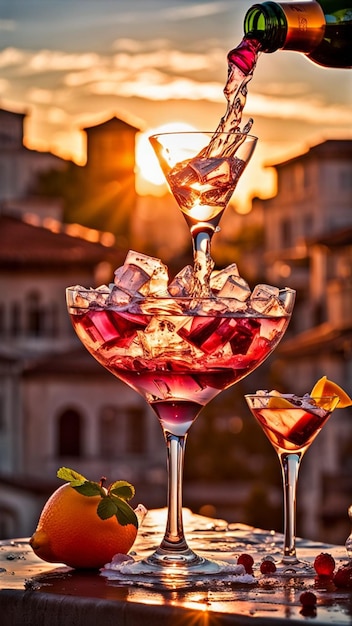 cocktail voador fazendo spritz mohito salpico bebida de frutas elementos de bagas tiro macro