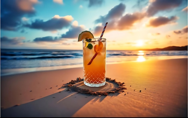 Cocktails am Strand bei Sonnenuntergang Cocktails in einem Glas