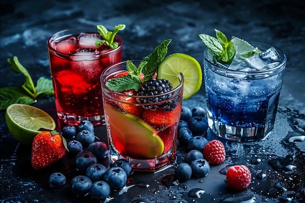 Cocktails de línea con frutas