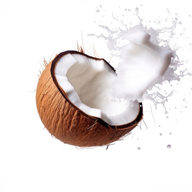 Coco fresco jugoso aislado sobre un fondo blanco.