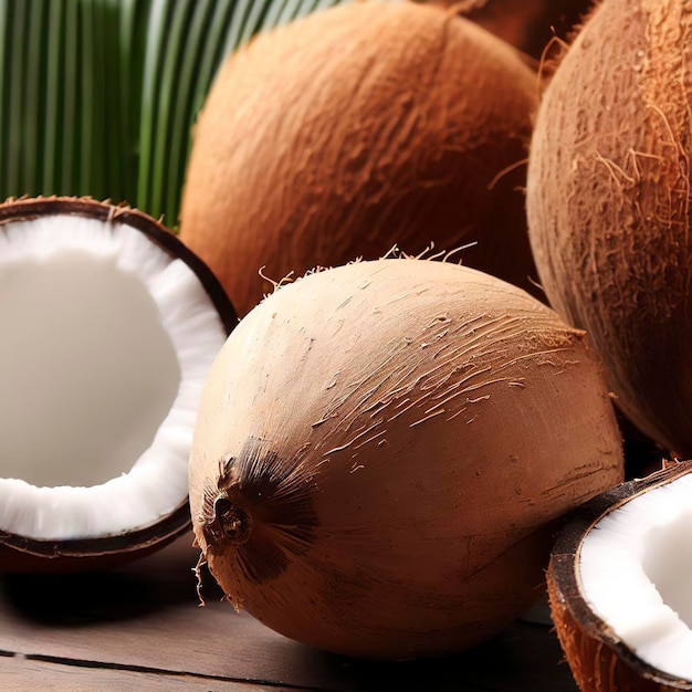Coco fresco en una mesa de madera