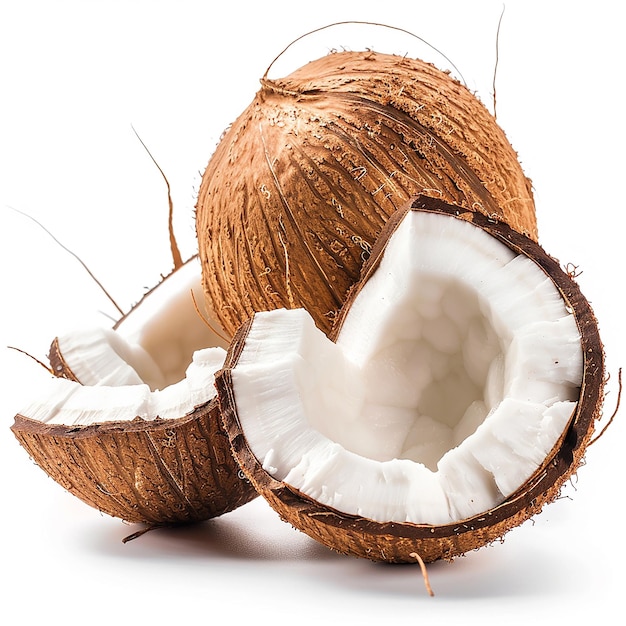 Coco fresco en primer plano sobre un fondo blanco