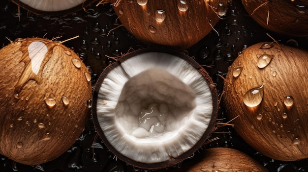 Un coco con gotas de agua